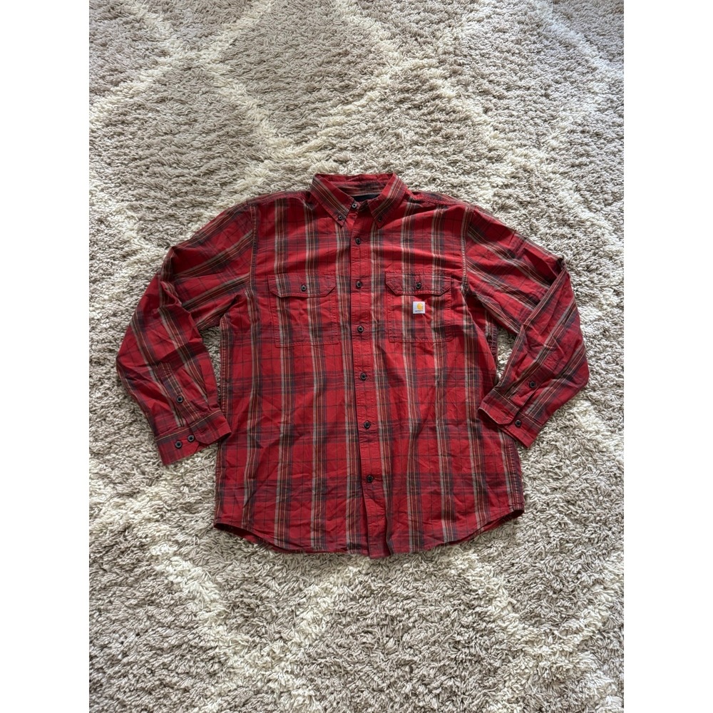 Carhartt Mens Red Plaid Loose Fit Long Sleeve Button Down Shirt TW4447-M L